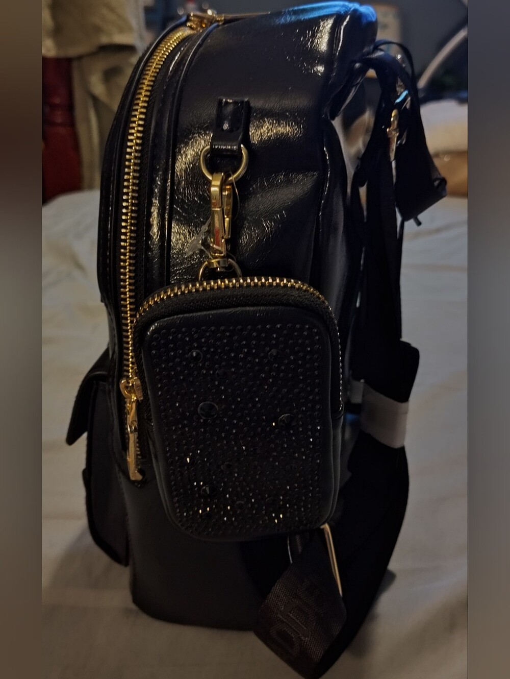 NWT! Black Embossed Patent Mini Backpack - Picture 3 of 13
